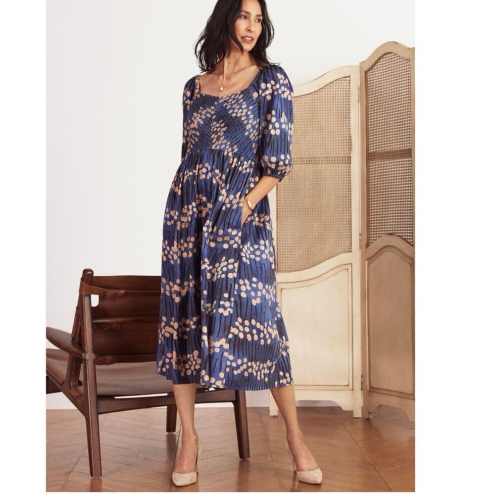 NIC+ZOE Blue and Tan Patterned Midi Dress